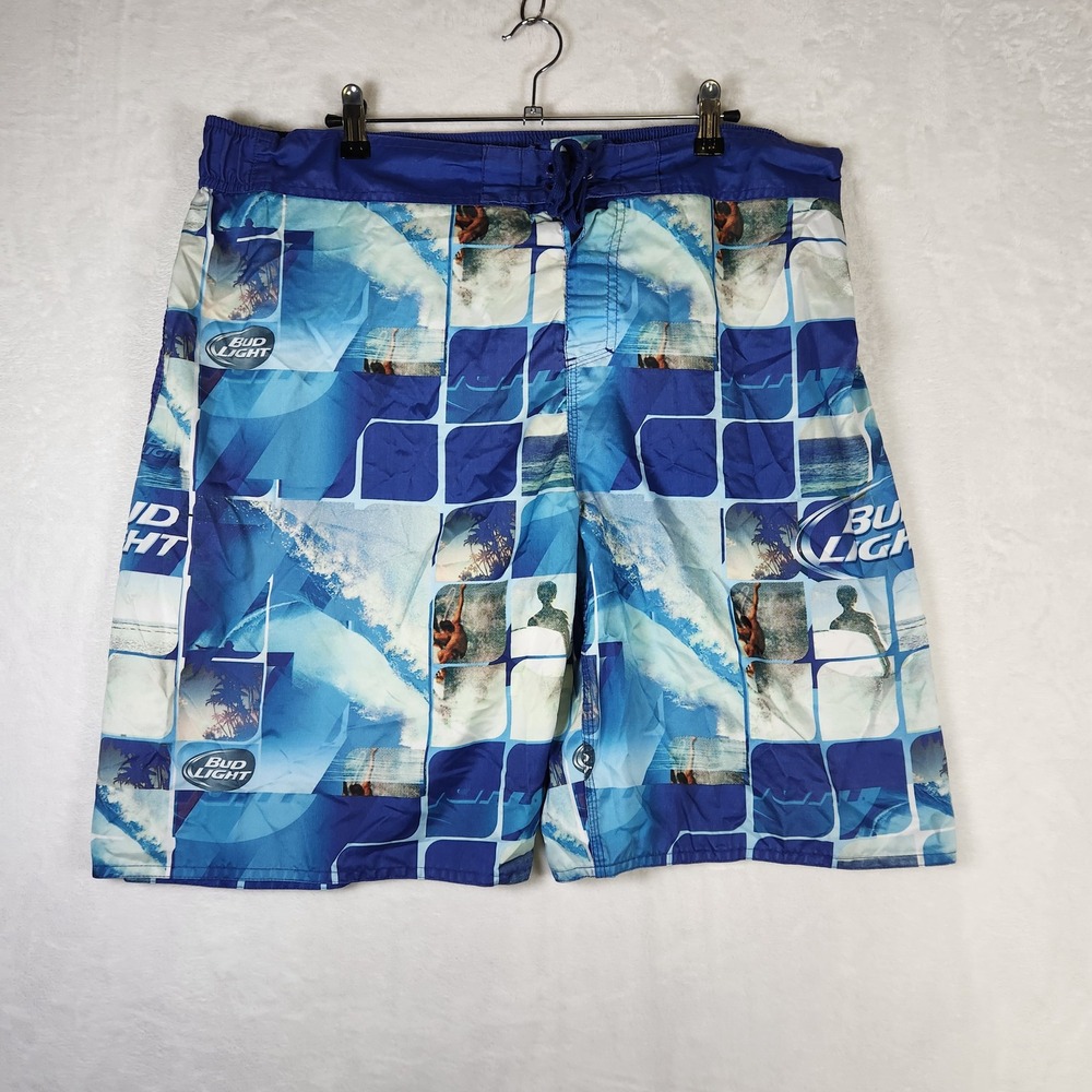 Bud Light Board Shorts Mens‎ Swim Trunks Surfing Beach Blue White XXL
